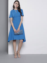 Load image into Gallery viewer, Queen ellie Women Blue Solid Fit and Flare Dress