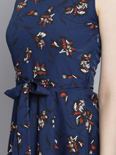 Load image into Gallery viewer, Queen ellie Women Navy Blue Printed Fit and Flare Dress