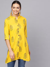 Load image into Gallery viewer, Queen ellie Women Yellow Floral Print Straight Kurti