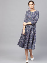 Load image into Gallery viewer, Queen ellie Women Navy Blue & Pink Printed Fit and Flare Dress