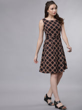 Load image into Gallery viewer, Queen ellie Women Black Checked Fit and Flare Dress