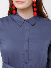 Load image into Gallery viewer, Queen ellie Women Blue Solid Shirt Dress