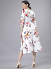 Load image into Gallery viewer, Queen ellie Women Off-White & Pink Floral Print Fit and Flare Dress