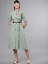 Load image into Gallery viewer, Queen ellie Women Green Checked Shirt Dress