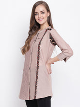 Load image into Gallery viewer, Queen ellie Women Beige Embroidered A-Line Kurti