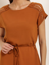 Load image into Gallery viewer, Queen ellie Women Rust Brown Solid Fit and Flare Dress