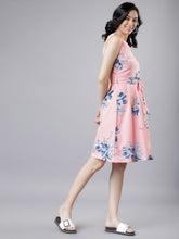 Load image into Gallery viewer, Queen ellie Women Pink & Blue Floral Print Fit and Flare Dress
