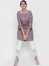 Load image into Gallery viewer, Queen ellie Women Red & Grey Checked A-Line Kurti