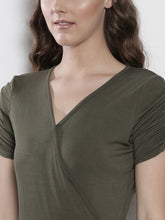 Load image into Gallery viewer, Queen ellie Women Olive Green Solid Wrap Dress