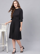 Load image into Gallery viewer, Queen ellie Women Black Solid Accordian Pleats A-Line Dress