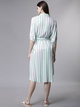 Load image into Gallery viewer, Queen ellie Women Green & White Striped Shirt Dress