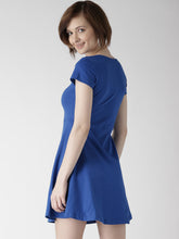Load image into Gallery viewer, Queen ellie Women Blue Solid Fit & Flare Dress