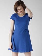 Load image into Gallery viewer, Queen ellie Women Blue Solid Fit & Flare Dress