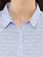 Load image into Gallery viewer, Queen ellie Women Blue Self-Striped Pleated Shirt Dress