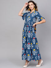 Load image into Gallery viewer, Queen ellie Women Blue & White Printed Maxi Dress
