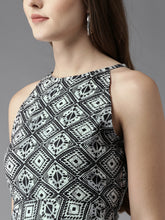 Load image into Gallery viewer, Queen ellie Women Black & Off-White Printed Fit & Flare Dress
