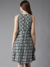 Load image into Gallery viewer, Queen ellie Women Black & Off-White Printed Fit & Flare Dress