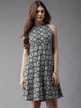 Load image into Gallery viewer, Queen ellie Women Black & Off-White Printed Fit & Flare Dress