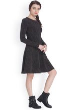 Load image into Gallery viewer, Queen ellie Women Black Self Design Fit and Flare Dress
