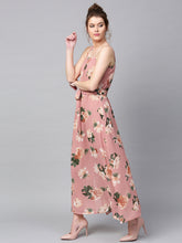 Load image into Gallery viewer, Queen ellie Women Dusty Pink Floral Print Belted Maxi Dress