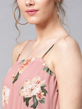 Load image into Gallery viewer, Queen ellie Women Dusty Pink Floral Print Belted Maxi Dress