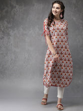 Load image into Gallery viewer, Queen Ellie Women White & Red Printed Straight Kurta