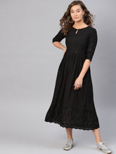 Load image into Gallery viewer, Queen ellie Women Black Embroidered A-Line Dress