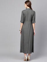 Load image into Gallery viewer, Queen ellie Women Grey Self Design Midi A-Line Dress