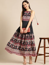 Load image into Gallery viewer, Queen ellie Women Navy Blue & Off-White Printed Maxi Dress
