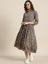 Load image into Gallery viewer, Queen ellie Women Blue & Orange Floral Printed Maxi Dress