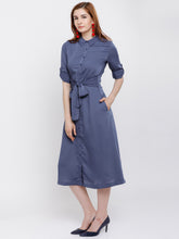 Load image into Gallery viewer, Queen ellie Women Blue Solid Shirt Dress