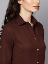 Load image into Gallery viewer, Queen ellie Women Coffee Brown Solid Shirt Maxi Dress