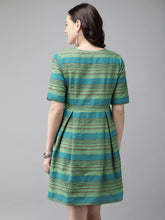 Load image into Gallery viewer, Queen ellie Women Green & Blue Striped A-Line Dress