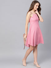 Load image into Gallery viewer, Queen ellie Women Pink Solid Fit and Flare Dress