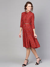 Load image into Gallery viewer, Queen ellie Women Rust Red Printed A-Line Dress