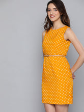 Load image into Gallery viewer, Queen ellie Mustard Yellow & Off-White Polka Dot Print Sheath Dress