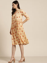Load image into Gallery viewer, Queen ellie Women Yellow & Orange Printed A-Line Dress