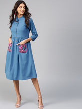 Load image into Gallery viewer, Queen ellie Women Blue Solid A-Line Dress