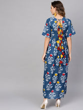 Load image into Gallery viewer, Queen ellie Women Blue & White Printed Maxi Dress