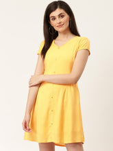 Load image into Gallery viewer, Queen ellie Women Mustard Yellow Solid A-Line Dress