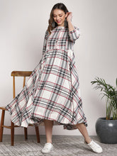 Load image into Gallery viewer, Queen ellie Women Off-White & Black Checked Midi A-Line Dress