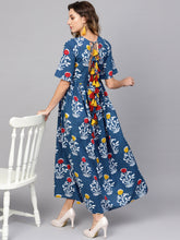 Load image into Gallery viewer, Queen ellie Women Blue & White Printed Maxi Dress