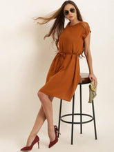 Load image into Gallery viewer, Queen ellie Women Rust Brown Solid Fit and Flare Dress