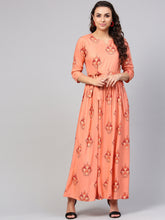 Load image into Gallery viewer, Queen ellie Women Peach-Coloured & Red Printed Maxi Dress