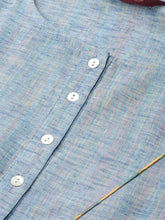 Load image into Gallery viewer, Queen ellie Women Blue Self Design Yarn Dyed Flared A-Line Dress