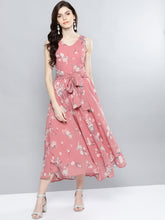 Load image into Gallery viewer, Queen ellie Women Pink & Grey Printed Maxi Dress