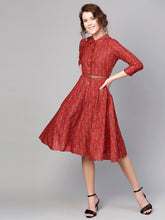 Load image into Gallery viewer, Queen ellie Women Rust Red Printed A-Line Dress