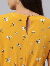Load image into Gallery viewer, Queen ellie Women Mustard Yellow & White Floral Print Fit & Flare Dress With Tie-Up Sleeves