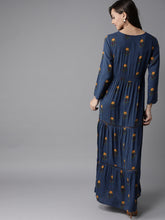 Load image into Gallery viewer, Queen ellie Women Navy Blue Printed Maxi Dress