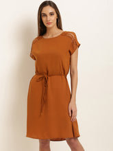 Load image into Gallery viewer, Queen ellie Women Rust Brown Solid Fit and Flare Dress